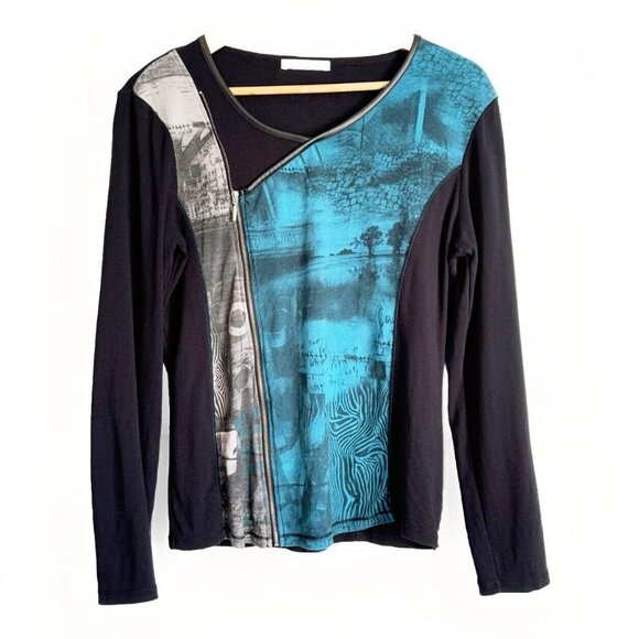 Armand Theiry Women Art To Wear Top Large Black Blue Advant Garde Grunge Goth - Picture 1 of 10